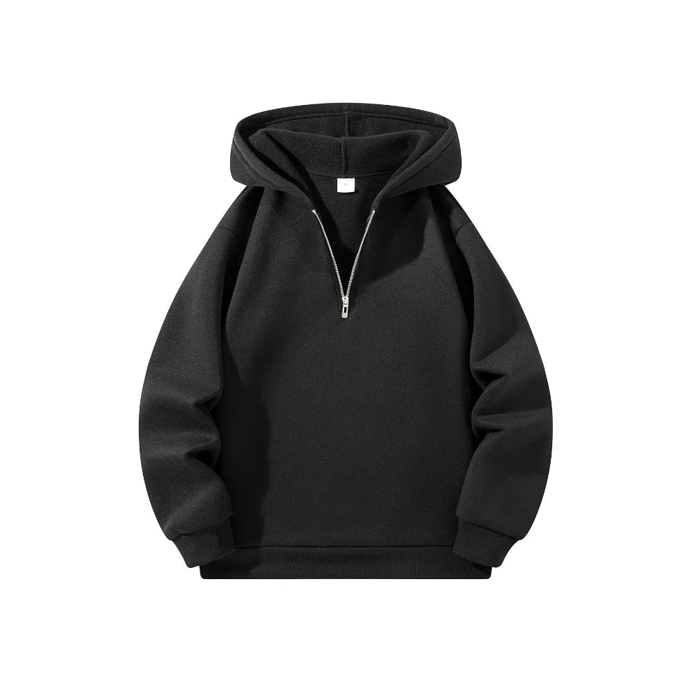 Men's Half Zipper Hooded Hoodies New Solid Color Long Sleeve Sweatshirts Autumn Loose Sport Warm Sweats Fashion Casual Pullover