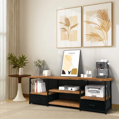 65“ TV Stand with Fabric Drawers-Black