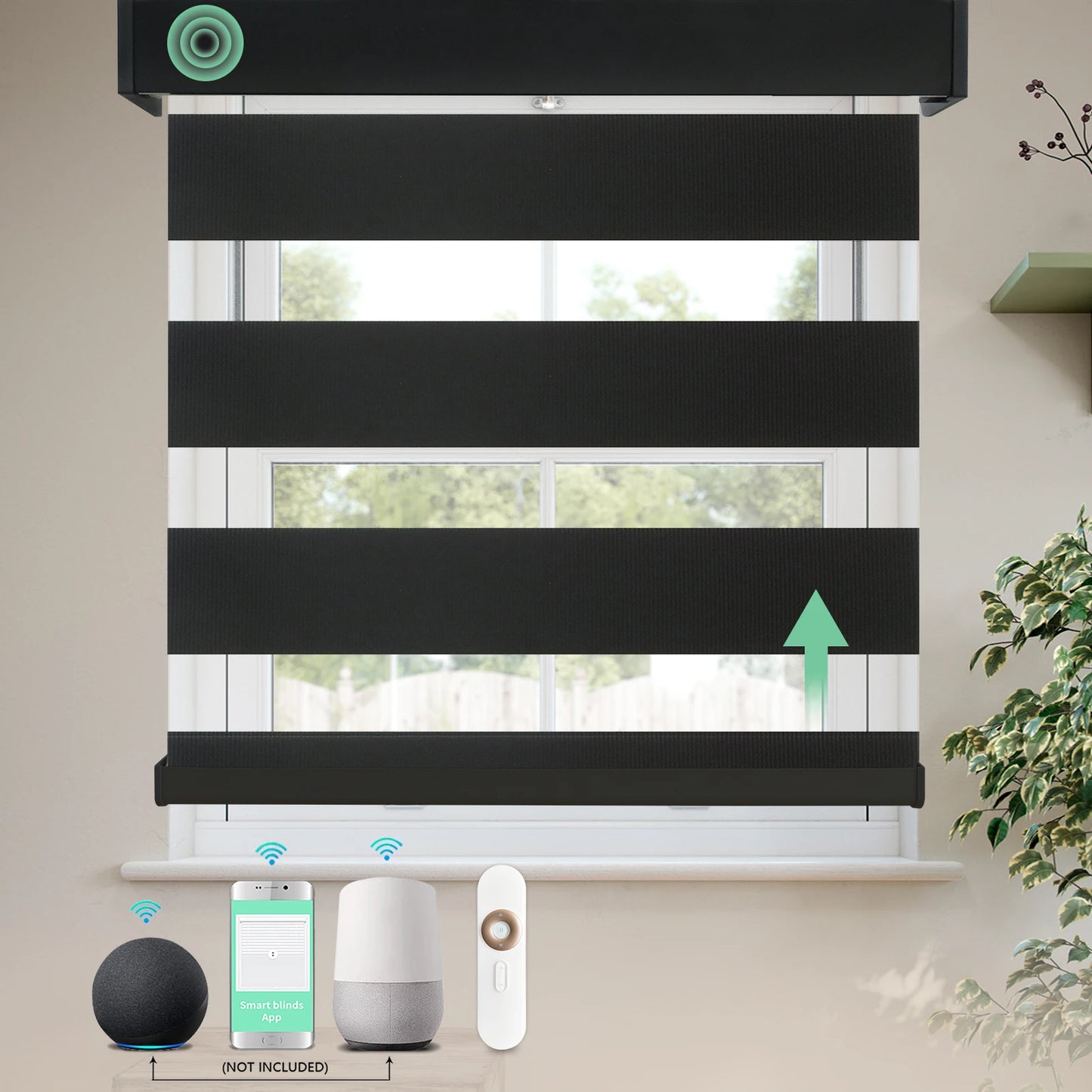 Bluetooth Smart Motorized Blackout Shades for Home Office Voice & Remote/App Controlled Roller Blinds with Safety Features