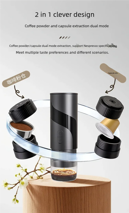 Portable Espresso Coffee Machine KFJ-1S-S1201C1 20Bar High Pressure Capsule/Ground Dual Extraction Travel /Office