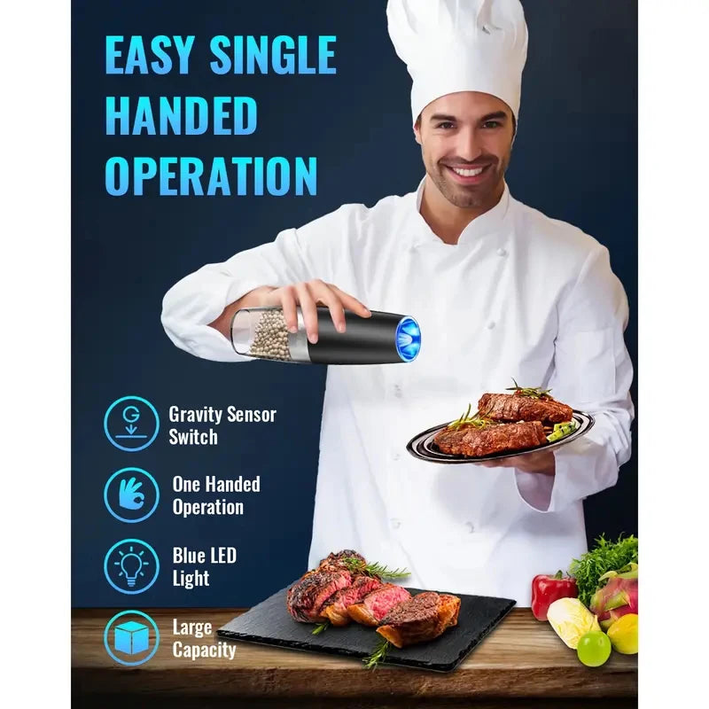 Gravity Electric Salt And Pepper Mill, Tilt To Grind Automatically, Battery Powered, Coarseness Adjustable, Upgraded Large Capac