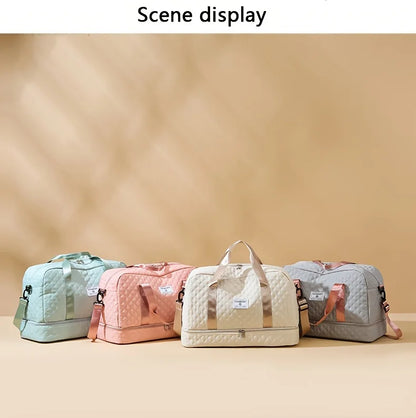 Casual nylon travel luggage bag,  large capacity sports and fitness storage, multi pocket portable weekender overnight bag