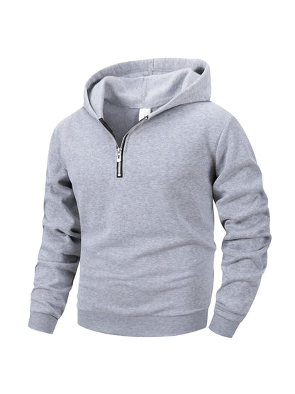 Men's Half Zipper Hooded Hoodies New Solid Color Long Sleeve Sweatshirts Autumn Loose Sport Warm Sweats Fashion Casual Pullover