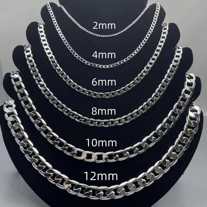 Men's 925 Sterling Silver Necklace 2/4/6/8/10/12MM 40-75cm Face Chain Necklace Lobster Clasp Men And Women Engagement Jewelry