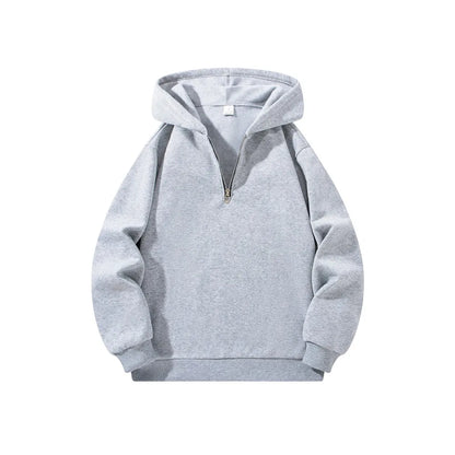 Men's Half Zipper Hooded Hoodies New Solid Color Long Sleeve Sweatshirts Autumn Loose Sport Warm Sweats Fashion Casual Pullover