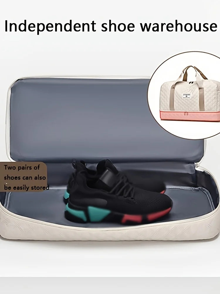 Casual nylon travel luggage bag,  large capacity sports and fitness storage, multi pocket portable weekender overnight bag