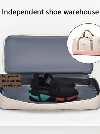 Casual nylon travel luggage bag,  large capacity sports and fitness storage, multi pocket portable weekender overnight bag