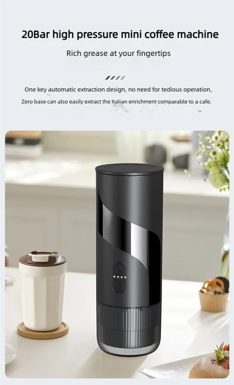 Portable Espresso Coffee Machine KFJ-1S-S1201C1 20Bar High Pressure Capsule/Ground Dual Extraction Travel /Office