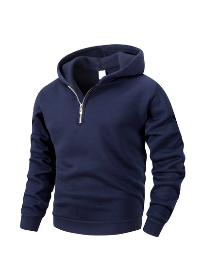 Men's Half Zipper Hooded Hoodies New Solid Color Long Sleeve Sweatshirts Autumn Loose Sport Warm Sweats Fashion Casual Pullover
