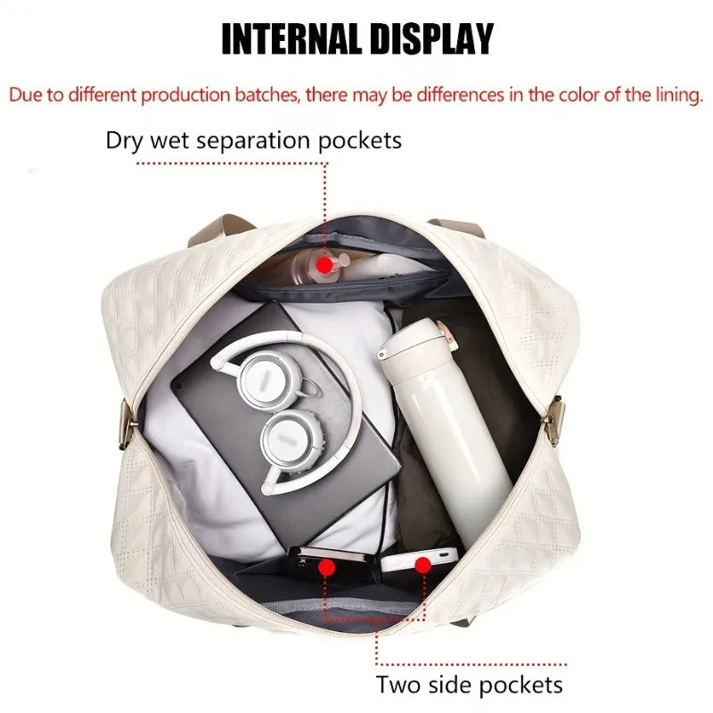 Casual nylon travel luggage bag,  large capacity sports and fitness storage, multi pocket portable weekender overnight bag