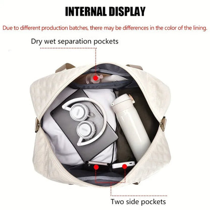 Casual nylon travel luggage bag,  large capacity sports and fitness storage, multi pocket portable weekender overnight bag