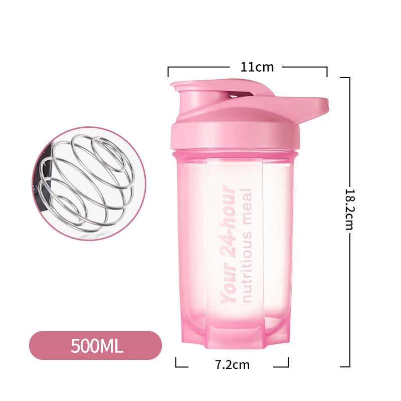 Sport Shaker Bottle 500ML Whey Protein Powder Mixing Bottle Sport Fitness Gym Shaker Outdoor Portable Plastic Drink Bottle