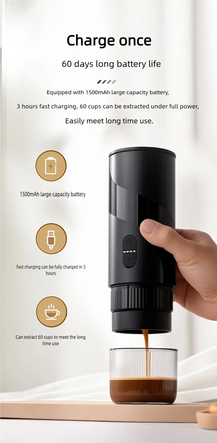 Portable Espresso Coffee Machine KFJ-1S-S1201C1 20Bar High Pressure Capsule/Ground Dual Extraction Travel /Office