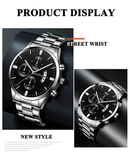 Fashion Mens Watches Luxury Silver Stainless Steel Quartz Wrist Watch Man Business Watch for Men Calendar Clock Reloj Hombre