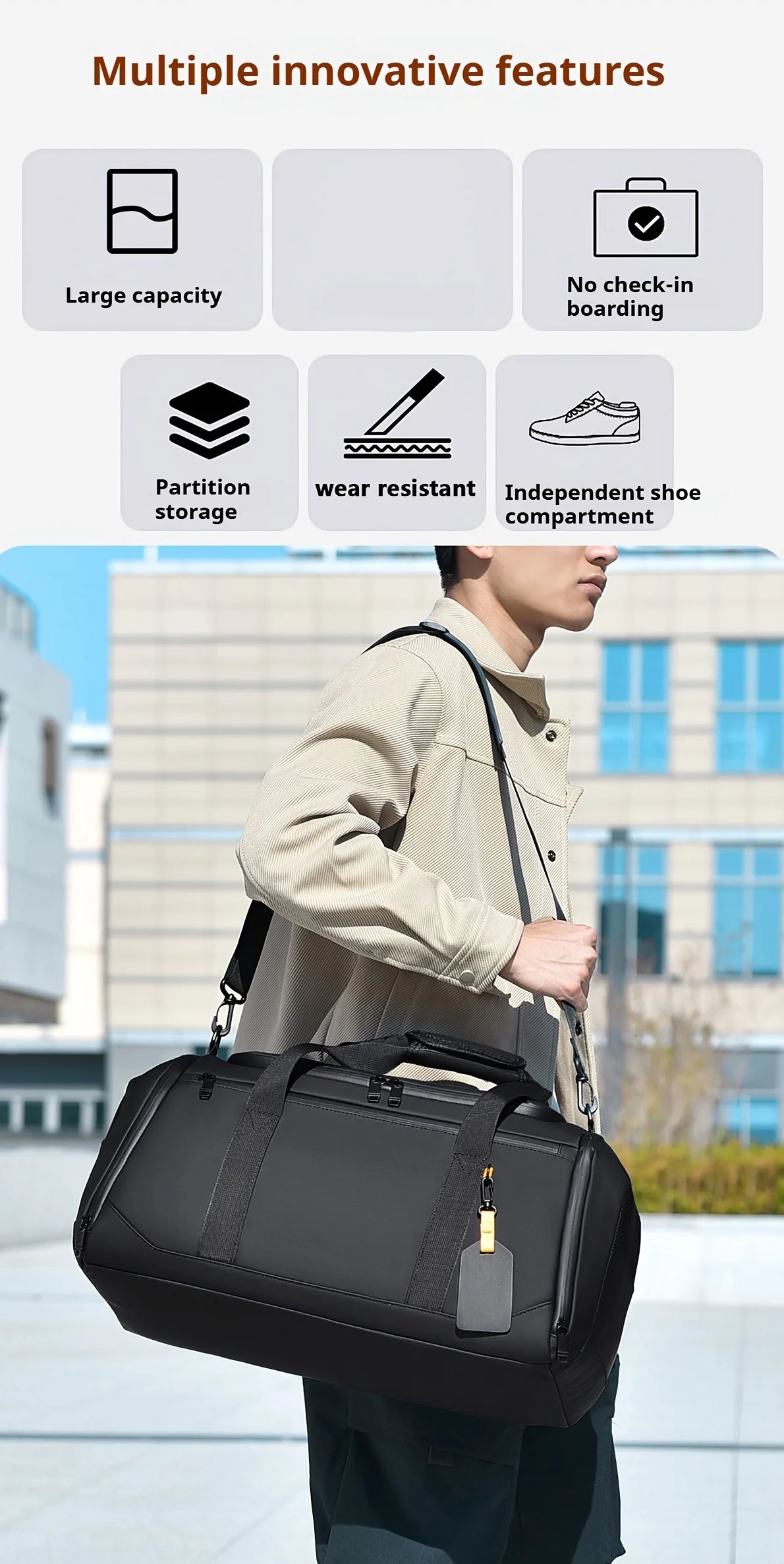 Large Capacity Travel Duffel Bag - Durable Oxford Cloth, Spacious & Stylish Overnight Sports Gym Bag with Multiple Compartments