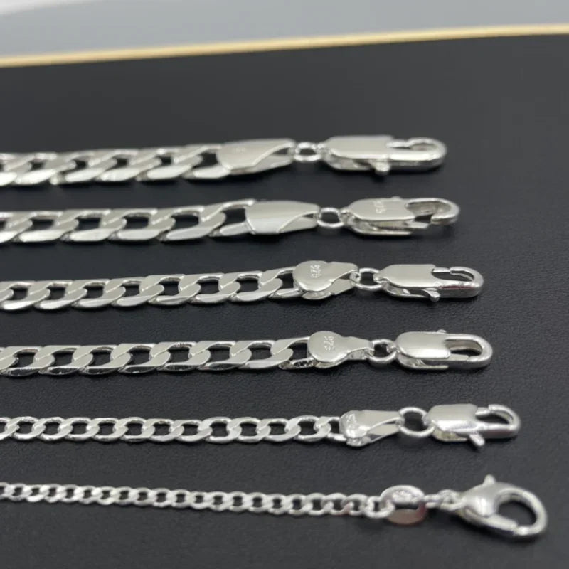 Men's 925 Sterling Silver Necklace 2/4/6/8/10/12MM 40-75cm Face Chain Necklace Lobster Clasp Men And Women Engagement Jewelry