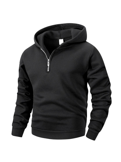 Men's Half Zipper Hooded Hoodies New Solid Color Long Sleeve Sweatshirts Autumn Loose Sport Warm Sweats Fashion Casual Pullover