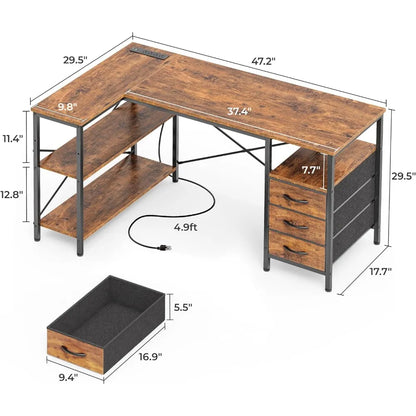 L Shaped Office Desk w/Power Outlets