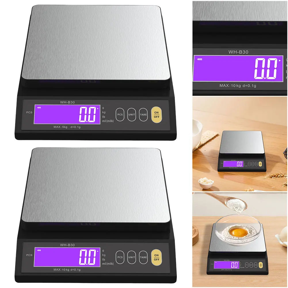 10kg/1g Digital Kitchen Scale Tare Function Electronic Food Scale LCD Display Gram Scale with Stainless Steel for Cooking Baking