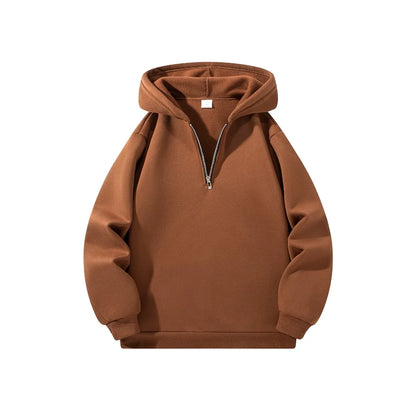 Men's Half Zipper Hooded Hoodies New Solid Color Long Sleeve Sweatshirts Autumn Loose Sport Warm Sweats Fashion Casual Pullover
