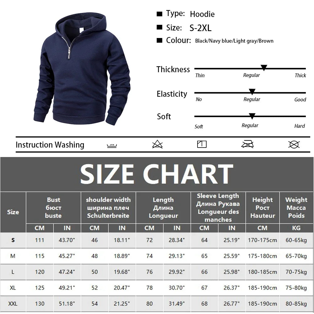 Men's Half Zipper Hooded Hoodies New Solid Color Long Sleeve Sweatshirts Autumn Loose Sport Warm Sweats Fashion Casual Pullover