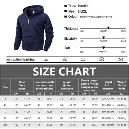 Men's Half Zipper Hooded Hoodies New Solid Color Long Sleeve Sweatshirts Autumn Loose Sport Warm Sweats Fashion Casual Pullover