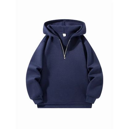Men's Half Zipper Hooded Hoodies New Solid Color Long Sleeve Sweatshirts Autumn Loose Sport Warm Sweats Fashion Casual Pullover