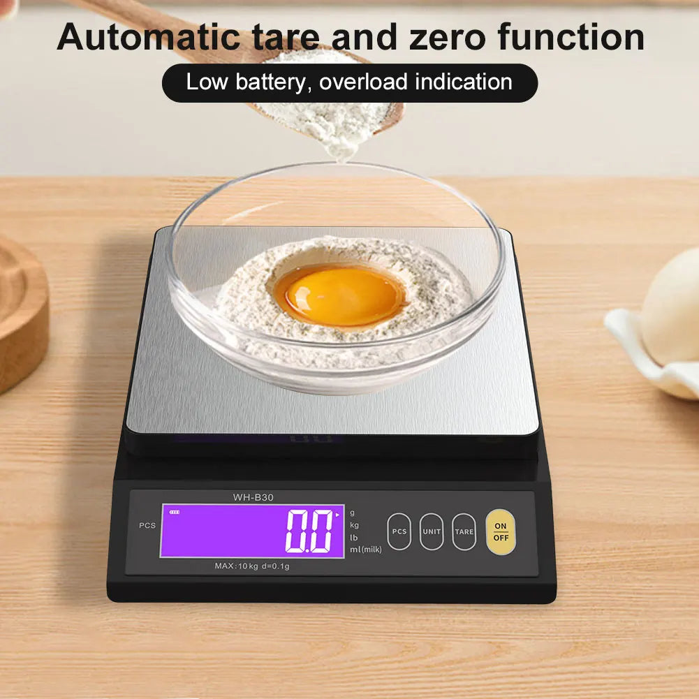 10kg/1g Digital Kitchen Scale Tare Function Electronic Food Scale LCD Display Gram Scale with Stainless Steel for Cooking Baking