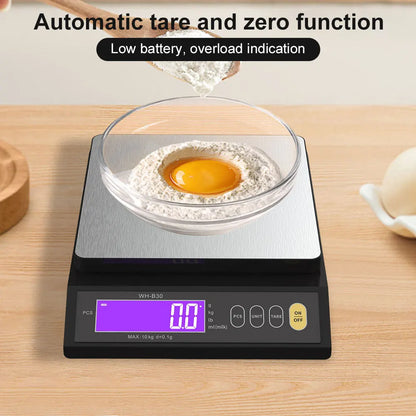 10kg/1g Digital Kitchen Scale Tare Function Electronic Food Scale LCD Display Gram Scale with Stainless Steel for Cooking Baking