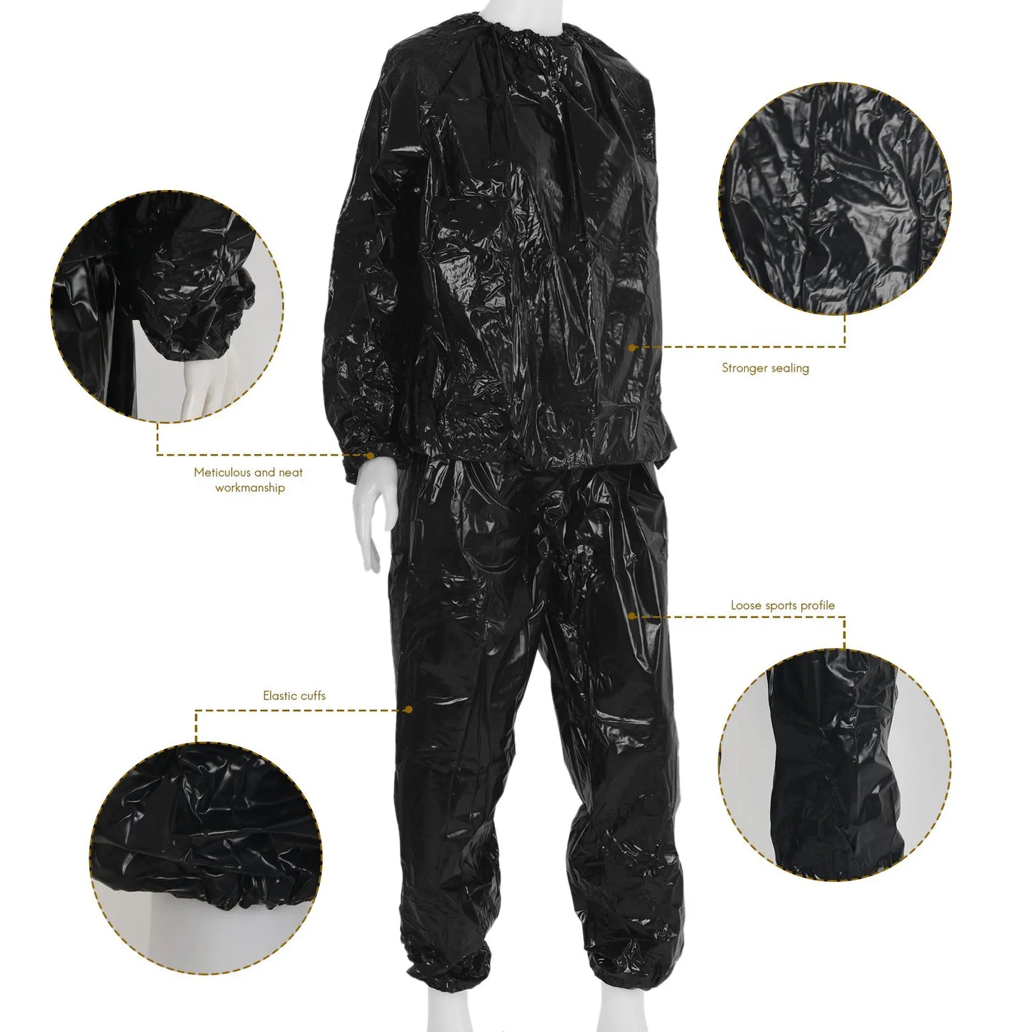 Heavy Duty Fitness Weight Loss Sweat Sauna Suit Exercise Gym Anti-Rip Black XXL
